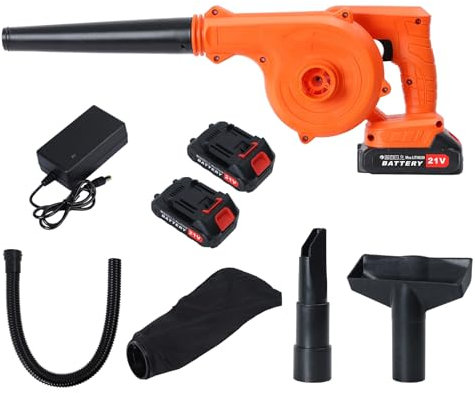 Handheld Cordless Leaf Blower, Electric Leaf Blower with 2 Batteries and Charger, 24V Battery Powered Leaf Blowers for Lawn Care, Patio, Yard, Garden, Driveways, 2-in-1 Leaf Blower and Vacuum Orange