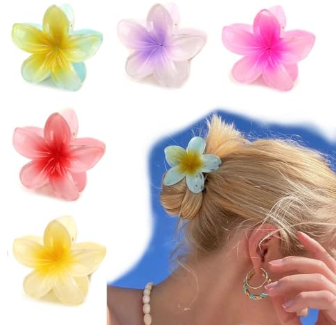 DEXYZZY Blumen-Haarspangen Haarkrallen Haarschmuck, Blumen-Haarklammern, Haarspiralen Clip, 5 Stück Blumenhaarnadel Trendige Haarnadel rutschfeste Kunststoff Haarspangen, 5 Farben