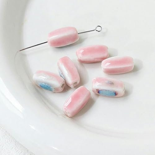 15 x 8 mm, 10 Stück, quadratische Würfel-Keramikperlen zur Schmuckherstellung, lose Keramikperlen zum Basteln von Armbändern, Keramikanhänger-10 Stück-Rosa