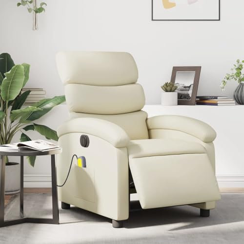 Homgoday Massagesessel Elektrisch Fernsehsessel Relaxsessel mit Liegefunktion Ruhesessel Polstersessel Liegesessel TV Sessel, Verstellbare Rückenlehne, für Wohnzimmer Creme Kunstleder