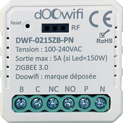 DWF-0215ZB-PN : Relais NO/NF. Mini module Zigbee avec sortie contact sec (NO/NF). Alimentation AC 230V.