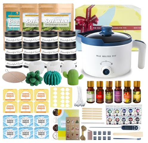LINGQIAN Candle Making Kit for Adults with 12 Jars, 900g Soy Wax, DIY Succulent Mould Wax Melts Kit with Beeswax 454g, Make Your Own Scented Candle at Home