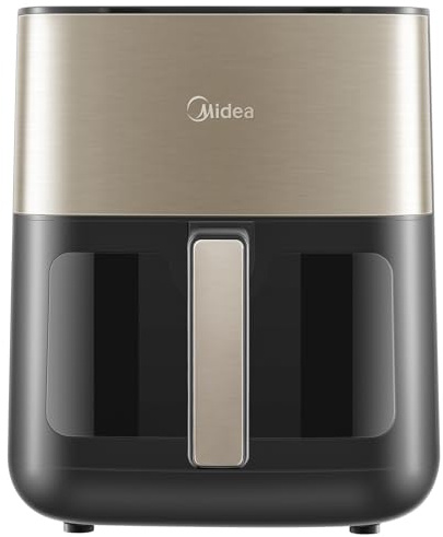 Midea 6.5L Digital Air Fryer with Dual Heating Tubes, 10-in-1 Functions, Max Crisp Technology, Visible Window, LED Touch Control, Oil-Free Cooking, Black/Steel