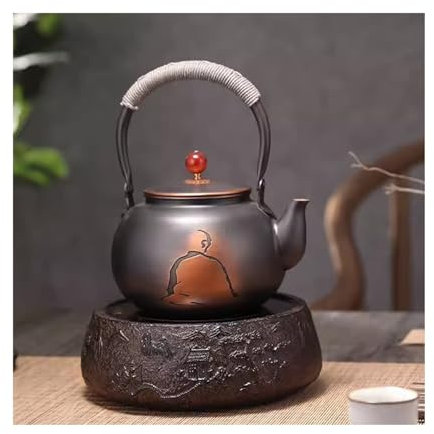 Tetera Estufa de cerámica eléctrica for preparar té Estufa de té doméstica Pequeña olla de cobre hecha a mano de barro de roca silenciosa for preparar té Juego de tetera con agua hirviendo Hervidor de