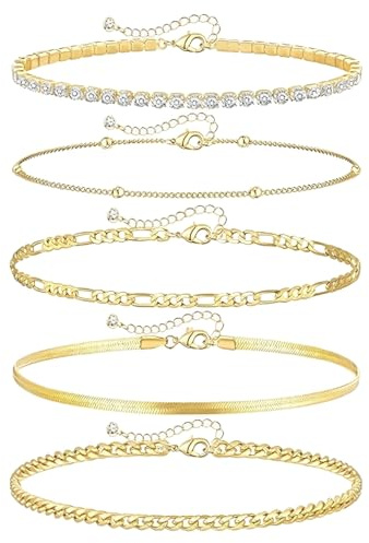 GETFACAI 5 PCS Gold Bangle, Chunky Gold Braceletm, Gold Bangle for Women, Gold Bangles, Bangles, Gold Bracelet for Women, Gold Jewellery Set, Jewelry Gift for Girls and Women