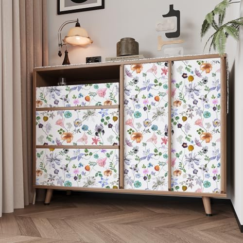 VaryPaper Tapete Selbstklebend Blumen Blumentapete Moderne 44.5cmx200cm Klebefolie Muster Möbelfolie Weiß Matt Fototapete Blumen Wohnzimmer Kinderzimmer Mädchen Regal Schrank Folie für Möbel