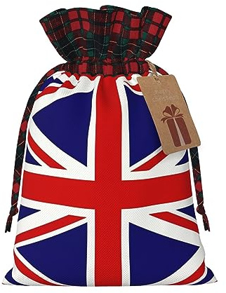 UK Flag Santa Gift Bag Christmas Candy Drawstring Fabric Sacks â€“ Ideal for Gift Wrapping & Festive Celebrations