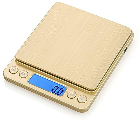 MOKLYF Báscula de Cocina Digital alimentada por USB, minibáscula de Bolsillo para Pesar Alimentos, para cocinar y Hornear, báscula electrónica de Alta precisión par(Oro-500g