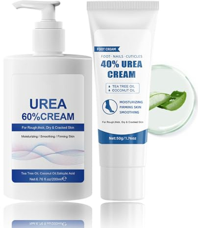 60% Urea Cream und 40% Fußcreme für Füße und Hände - Reparaturcreme für rissige Fersen und trockene Haut - Hornhautentferner Fußcreme - Maximaler Stärke Anti Hornhaut Creme (50g+200ml)