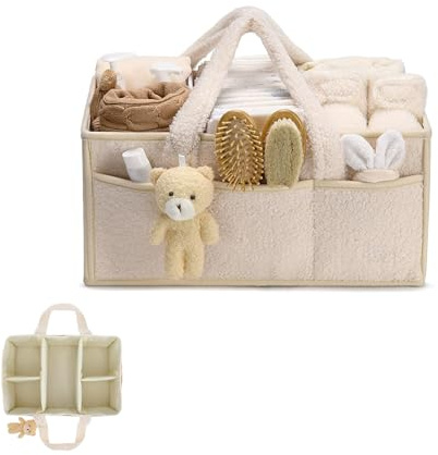 Generisch Wickeltasche Organizer, Tragbarer Windel Organizer mit Fächern, 38x25.4x17.8cm Windeltasche für Unterwegs mit Plüschbär, Wickeltisch Organizer für Feuchttücher und Babysachen