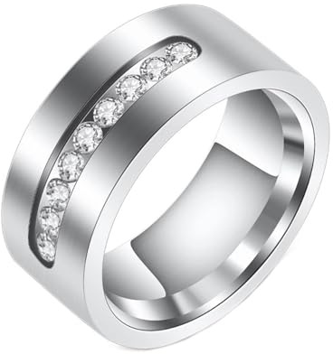 Calefee Ring Schlicht Herren Eheringe, Damen Ringe Edelstahl Verlobungsring Bandring Breit 8 mm Glatt mit Zirkonia, gr. 47 bis 72