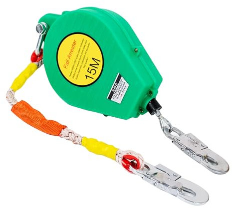 Aocay Dispositivo Anticaduta Retrattile Certificato 3-20m, Anticaduta a Richiamo Automatico, Kit Imbracatura Anticaduta Tetto con Gancio, Attrezzature Protezione Personale 150kg (green, 15m)