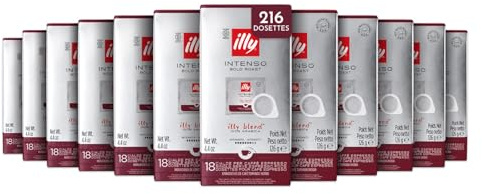 illy, Café en Dosettes E.S.E Monodose INTENSO, 216 Dosettes | 100% Arabica avec des Notes de Cacao et de Fruits Secs, Arrière-goût Corsé, 12 Paquets de 18