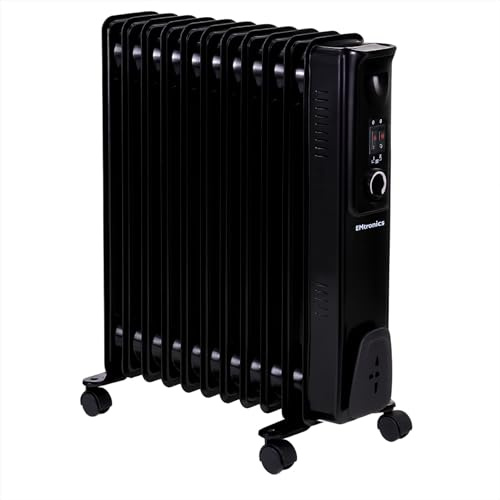 EMtronics EMOFR11BLK 2500W/2.5KW 11 Fin Portable Electric Oil Filled Heater Radiator with Adjustable Thermostat and 3 Heat Settings for 25 sqm Room - Black