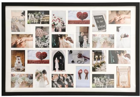 PHOENANCEE Massivholz, Fotorahmen mit mehreren großen Blenden, vielseitiges Collagendisplay, Wand- oder Tischdekoration, fasst 24 Fotos 6 x5 (Schwarz)