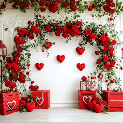 Suncalla 35 ft 6 Pack Valentine Rose Silk Flower Garland Hanging Artificial Flowers Decoration Floral Decor Rose Vines Floral Garlands for Indoor Outdoor Wedding Wall Birthday Party(Valentines)