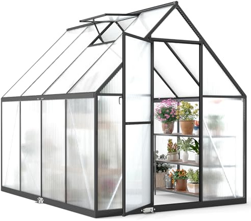 Jocoevol 6x8FT Greenhouse for Outdoors, Galvanized Steel Frame Winter Green House w/Adjustable Roof Vent, Lockable Door Handle &DrainageSystem, Walk-in Greenhouses for Outside Garden Backyard