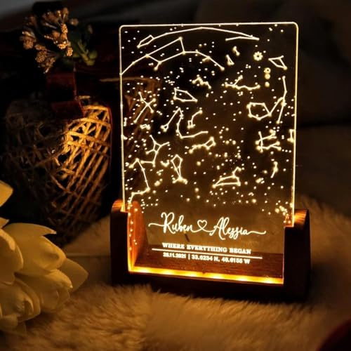 BBGDP Targa Personalizzata Con Mappa Stellare, Luce Notturna Personalizzata For Grafico Della Costellazione, Costellazione In Acrilico We Met Luci D'atmosfera Regali(A)