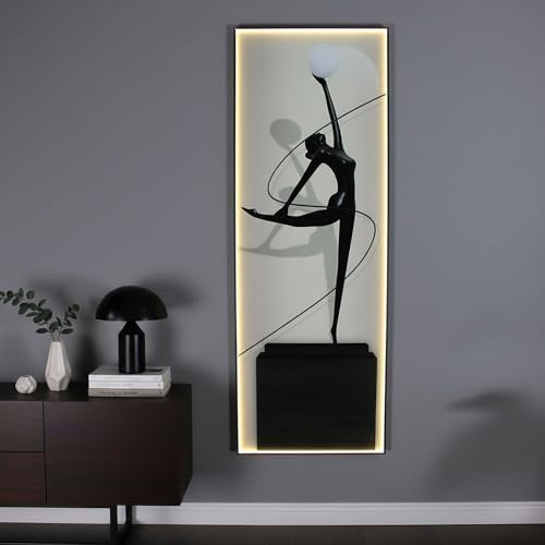 Arnusa LED Wandbild Tänzerin Glas mit Beleuchtung – Modernes Lichtbild mit warmweißer LED, Fernbedienung, USB, 50×140 cm WD009 Wanddekoration