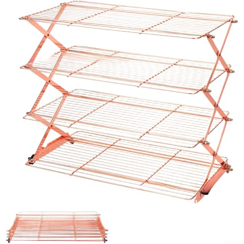 Grille de refroidissement pliable, ustensiles de cuisine pliables à 3 et 4 niveaux pour un refroidissement efficace des cookies et des gâteaux, design peu encombrant, (or rose)