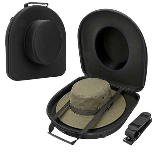 AquaLume Hard Shell Cowboy Hat Case for Travel, Universal Fedora Hat Box Storage Organizer with Elastic Luggage Strap, Crush-Proof Protective Hat Carrier Bag for Large Brim Hats Men Women