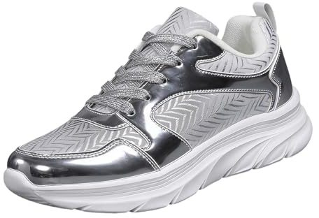 Zapatillas Planas Informales únicas con Lentejuelas de Estilo Europeo y Moda extranjera para Mujer (Silver, 38)