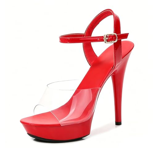 Vosswear Sandalias de Tacón Alto y Plataforma para Mujer, Tacón de Aguja 13cm/5.11, Correa de Tobillo Ajustable, Punta Abierta Transparente, Zapatos de Fiesta y Noche