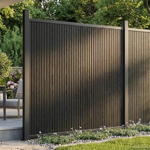 Ordellia Clôture en WPC et aluminium noir, 180 x 186 cm, clôture de jardin brise-vue avec construction stable, résistante aux intempéries, opaque, pour terrasse, jardin avant et extérieur