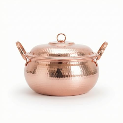 DimyFew Pentola in Rame con Coperchio Lavorata a Mano Pentola di Rame con Coperchio Non Lavastoviglie per Cucina, Grande 4-5 Persone