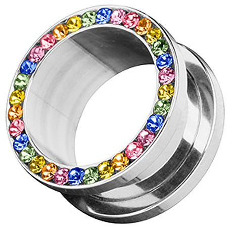 Piercingfaktor Flesh Schraub Tunnel Ohr Plug Ear Piercing Edelstahl Zirkonia Kristall Strass Steinchen Schraubverschluss