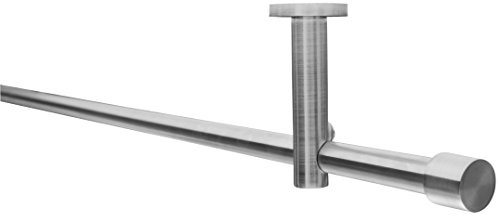 Gardinenstangen-Set, Ø 16 mm, geeignet zur Deckenbefestigung oder Wandbefestigung, 1-läufig Metall EDELSTAHL-OPTIK, 100 cm
