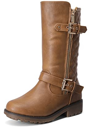 DREAM PAIRS Girls Motorcycle Riding Boots Faux Fur Lining Knee High Winter Warm Boots KNICE TAN, Size 1 Little Kid/ 13 UK Child