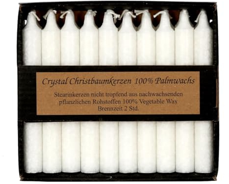 20 Stearin Baumkerzen durchgefärbt 110mm x Ø 13mm - Marmorierte Kerzen mit rückstandsfreiem Abbrand, 2h Brenndauer, rußarm, geruchsneutral, aus 100% reinen nachwachsenden Rohstoffen, Farbe:Weiss