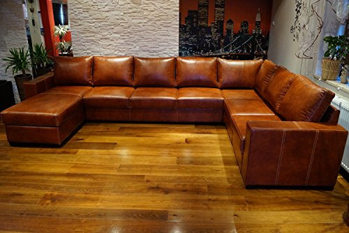 Quattro Meble Super große 8 Sitzer Echtleder Ecksofa Mallorca U-Form 170x350x240cm Sofa Couch mit Bettfunktion und Bettkasten Eck Couch Echt Leder Große Farbauswahl !!!