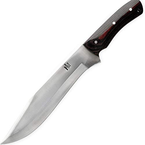 Hobby Hut HH-303, Coltello da caccia, 33 cm, custom realizzato a mano con fodero, in acciaio INOX J2, con lama fissa, extra affilata, lama fissa per campeggio, caccia, fodero in pelle, manico Micarta