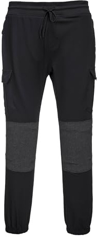 Portwest T803 KX3 Flexi Joggers Fully Ribbed Waistband Machine Washable | Black, UPF 40+, Universal Fit, Polyester, Pre-Bent Knees, Crotch Gusset, 1 Zip Back Pocket, 4-Way Stretch Fabric, Workwear