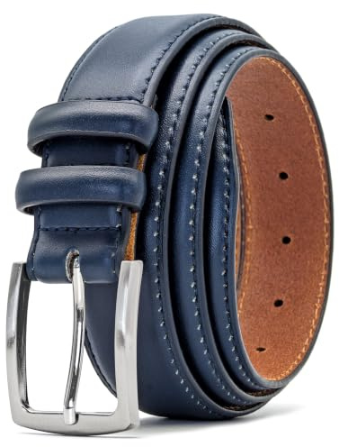 Ashford Ridge Men's Premium Leather Belt – 33mm Classic Double Keeper Belt with Brushed Silver Buckle