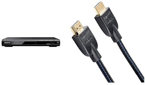 Sony DVP-SR760H DVD-Player/CD Player (HDMI, 1080p Upscaling, USB-Eingang, Xvid Playback, Dolby Digital) schwarz & Amazon Basics - Geflochtenes HDMI-Kabel, 1,8 m