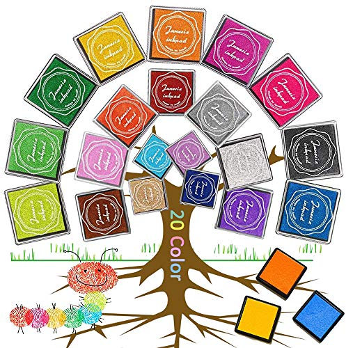 XCOZU 20 Stück Stempelkissen, Stempelkissen Fingerabdrücke Ungiftig Abwaschbar Fingerstempelfarbe, Fingerabdruck Stempelkissen Bunt für Papier Handwerk Stoff, Scrapbook,Kinder Geburtstags(20 Farben)
