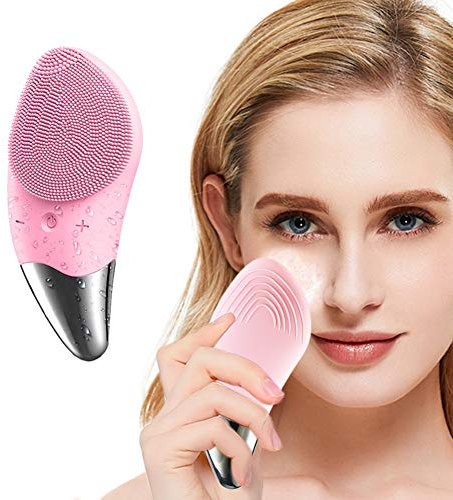 KORSMALL Silicone Facial Cleansing Brush, Electric Face Brush 6-Speed, IPX7 Waterproof Silicone Face Scrubbers Anti-Aging Skin Cleanser for Skin Care and Exfoliation, Deep Cleansing, Massaging (Pink)