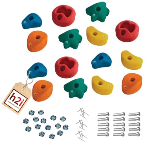 h2i Klettergriffe Kinder & Erwachsene | Klettersteine inkl. Befestigungsmaterial | Bunte Bouldergriffe für Spielturm & Kletterwand | Kletterwand Griffe für Indoor & Outdoor | 15 Stück (klein)
