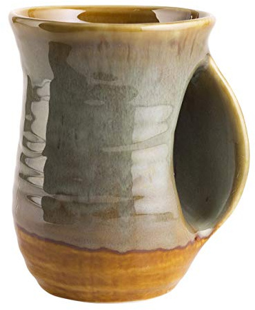Hand Warmer Mug, Ceramic Pottery and Hand Painted & Colored - Contoured Pocket, Hold Warmth From The Heat Of Your Drink - Keep Your Fingers Warm, Comfy Handwarmer Gift, Winter Gifts - Right Handed
