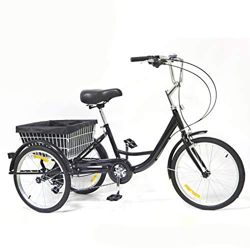 DIFU 20 Zoll Dreirad für Erwachsene Fahrrad Senioren Erwachsenendreirad Unisex Geschwindigkeit Tricycle 8Gang mit Einkaufskorb Tricycle Schwarz