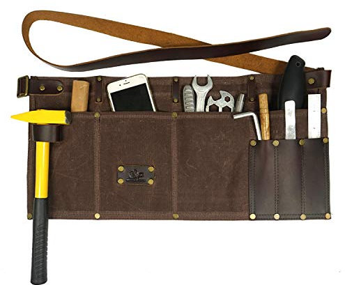 Robuste Werkzeugschürze mit Hammerschlaufe, gewachste Segeltuch-Taille, Arbeitsschürze, Tasche, Workhop, Gartenschürze, Unisex (dunkelbraun)