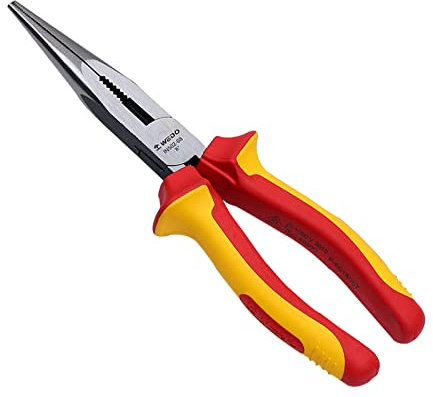 WEDO Pince demi-ronde plate isolée, pince à bec rond isolée, pince demi-ronde plate avec coupe, acier au chrome-vanadium, VDE 1000 V, dureté de la mâchoire HRC 58-63, longueur 150 mm (6)