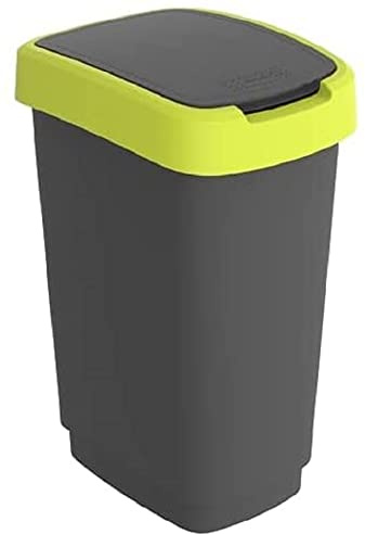 Rotho Twist Mülleimer Küche 25 L mit Schwingdeckel schmal Schwarz/Gelb | Mülleimer mit Deckel, Schwing- und Klappfunktion, breiter Rand verdeckt Müllbeutel, pflegeleichter Kunststoff, platzsparend