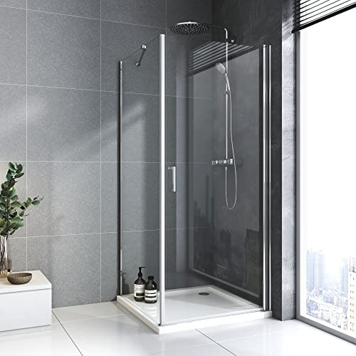 Duschkabine 80 x 80 x 195 cm Eckeinstieg Duschabtrennung Pendeltür mit Seitenwand Schwingtür Duschtür Duschwand Duschabtrennung 6mm ESG NANO Sicherheitsglas