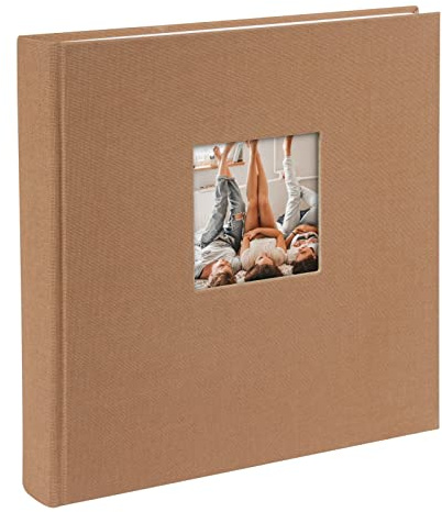 goldbuch 24 819 Fotoalbum mit Bildausschnitt, Bella Vista Haselnuss, Erinnerungsalbum im Format 25 x 25 cm, Foto Album 60 weiße Seiten mit Pergamin-Trennblättern, Fotobuch mit Leineneinband, Braun