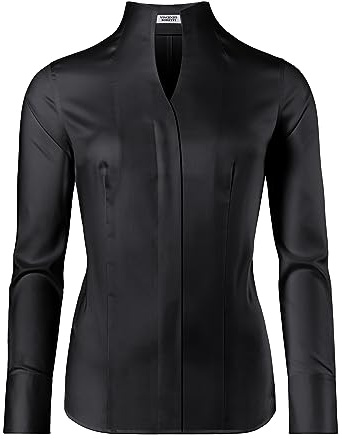 Vincenzo Boretti Damblus med krage, lätt figursydd, 100 % bomull, lätt att stryka, långärmad skjortblus med ståkrage, elegant, festlig även för affärer, 2-Svart, 38