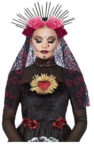Deluxe Day of the Dead Haarreif mit mit Schleier Rosen und Strahlen Haarschmuck Gothic Fantasy Halloween